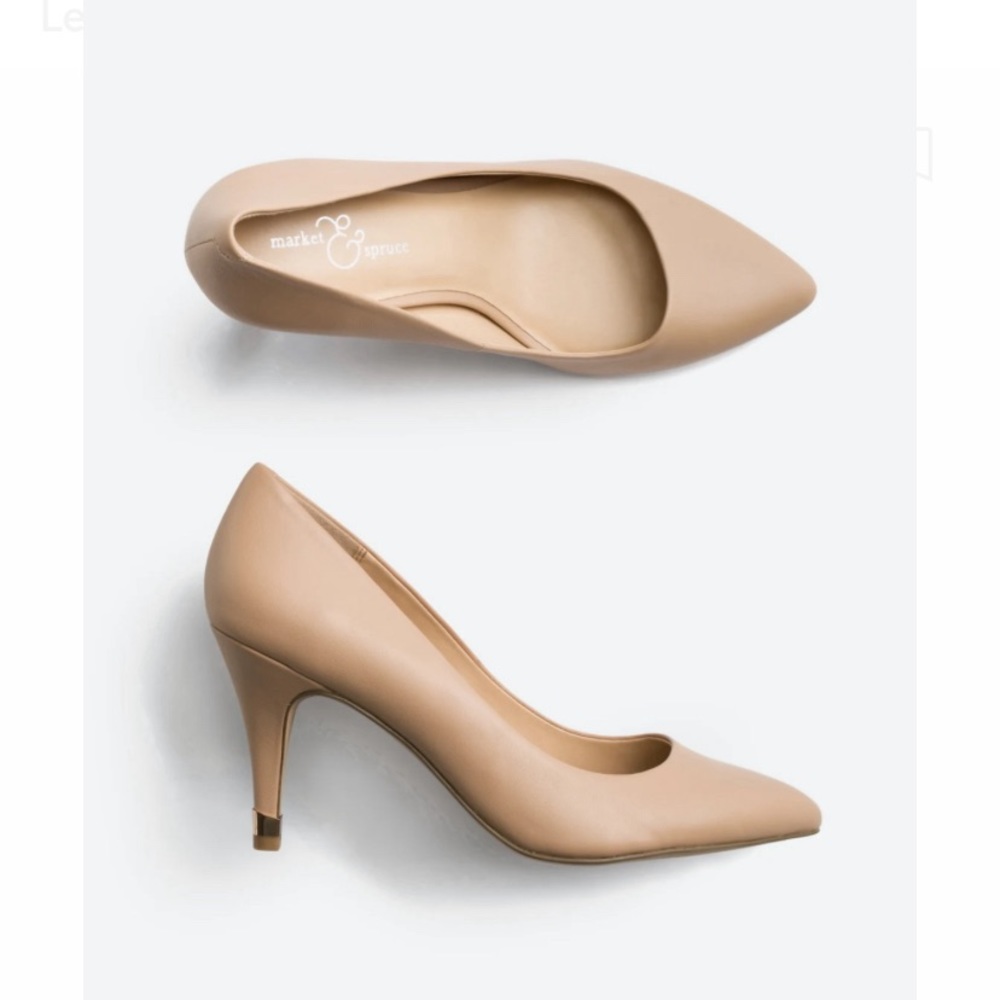Market & Spruce Tan Leather Dress Pumps Heels Pointy Toe Professional Boss Lady